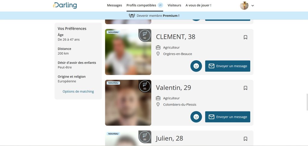 mes recherches sur la plateforme de rencontres pour agriculteurs eDarling