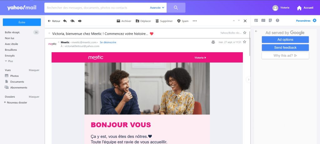 ma confirmation d'inscription sur le portail de rencontres pour agriculteurs Meetic