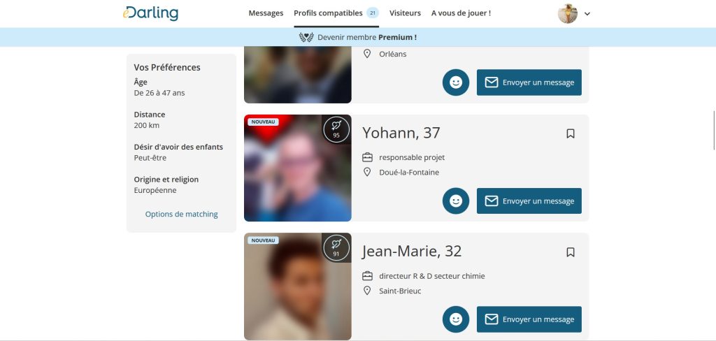 mes profils compatibles sur le portail de rencontres haut de gamme eDarling