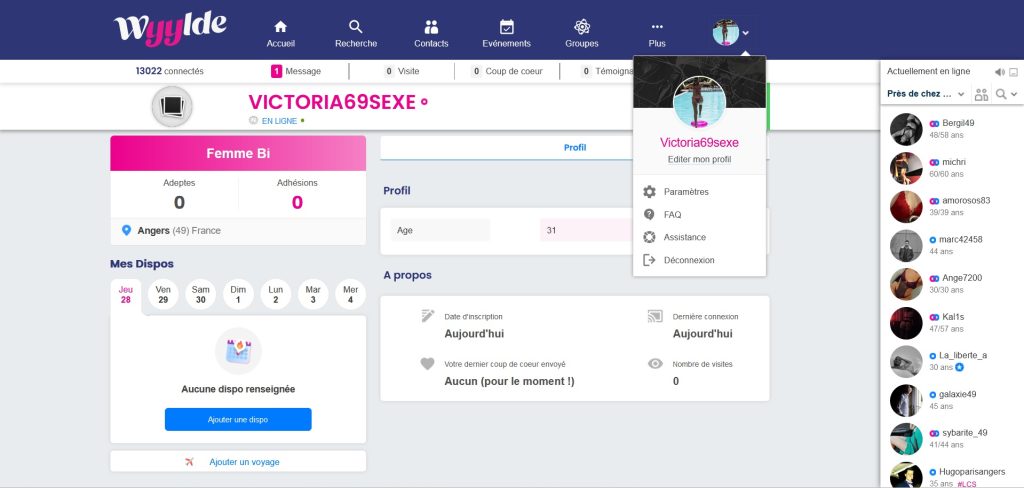mon interface sensuelle sur la plateforme de rencontres libertines Wyylde