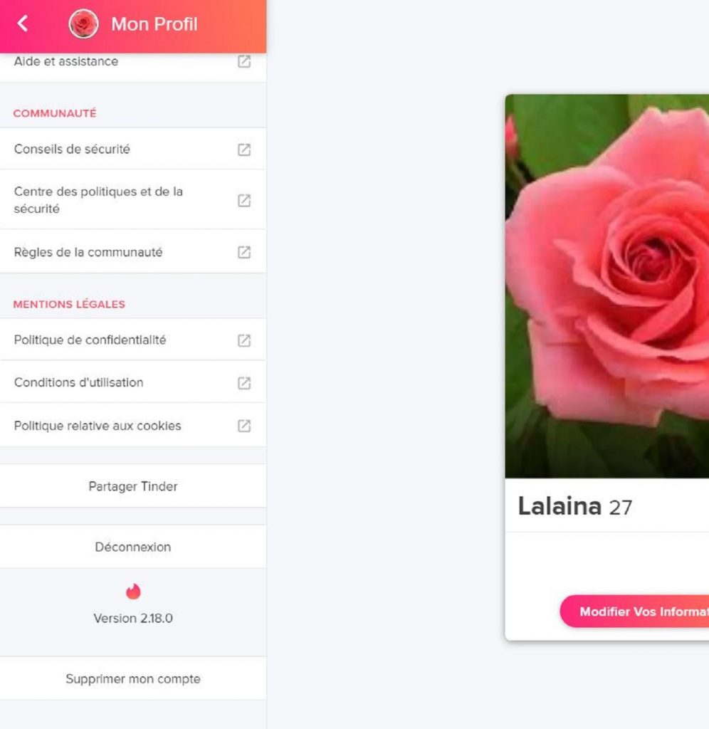 Supprimer son compte Tinder